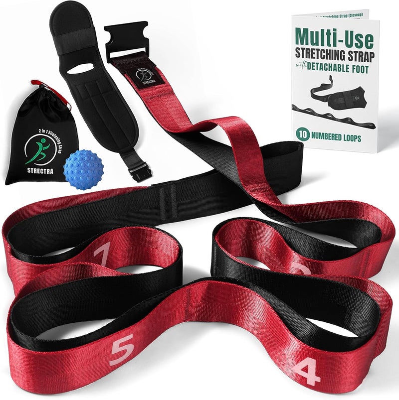 STRECTRA Stretch Strap with Loops Physical Therapy - Full Body Exercise Straps for Stretching with Detachable Foot - Leg & Calf Stretcher for Plantar Fasciitis, Physical Therapy, Pain Relief, and Flexibility - Image 1